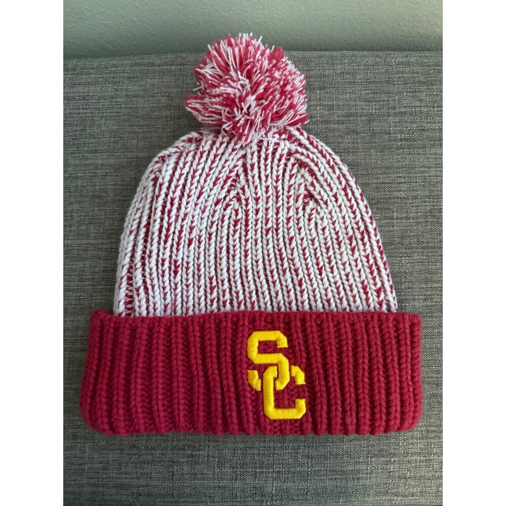 Women’s New Era USC Trojans "SC" Pom Knit Beanie Red & White *One Size*